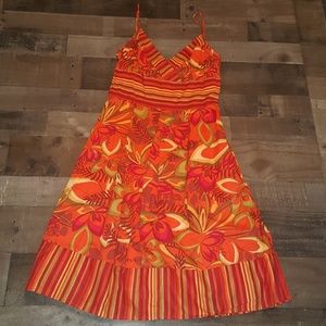 Sandra Darren Orange Floral Midi Dress